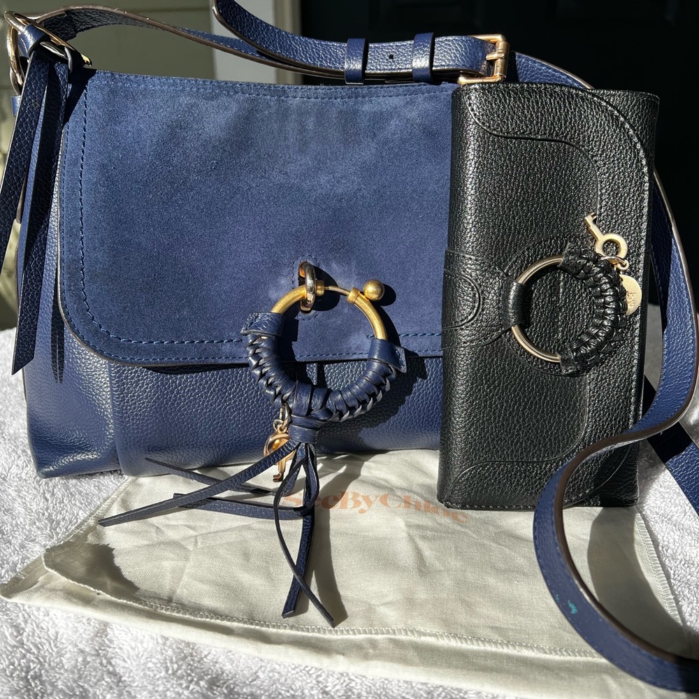 See by Chloé Navy Blue Joan Leather bag wallet not included.